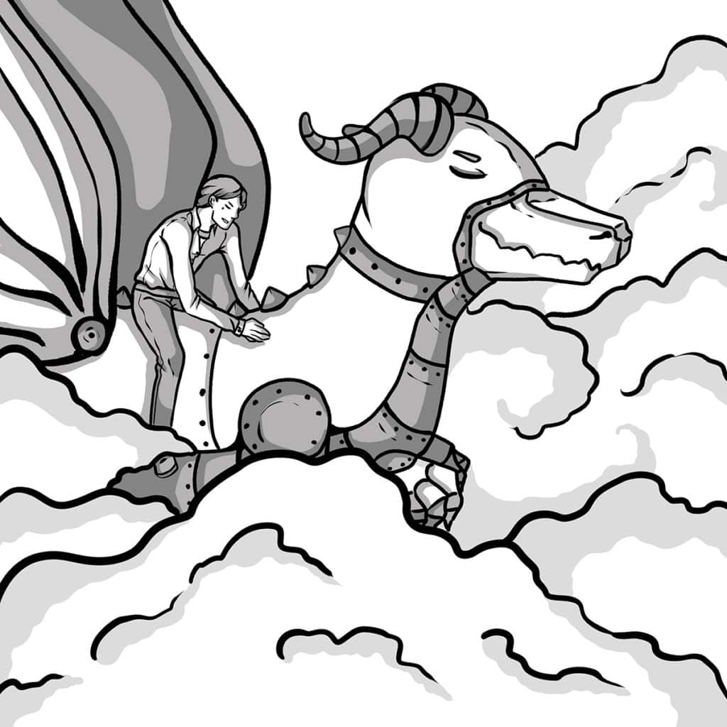 Hero's Journey: Mr. Hero rides on hies dragon